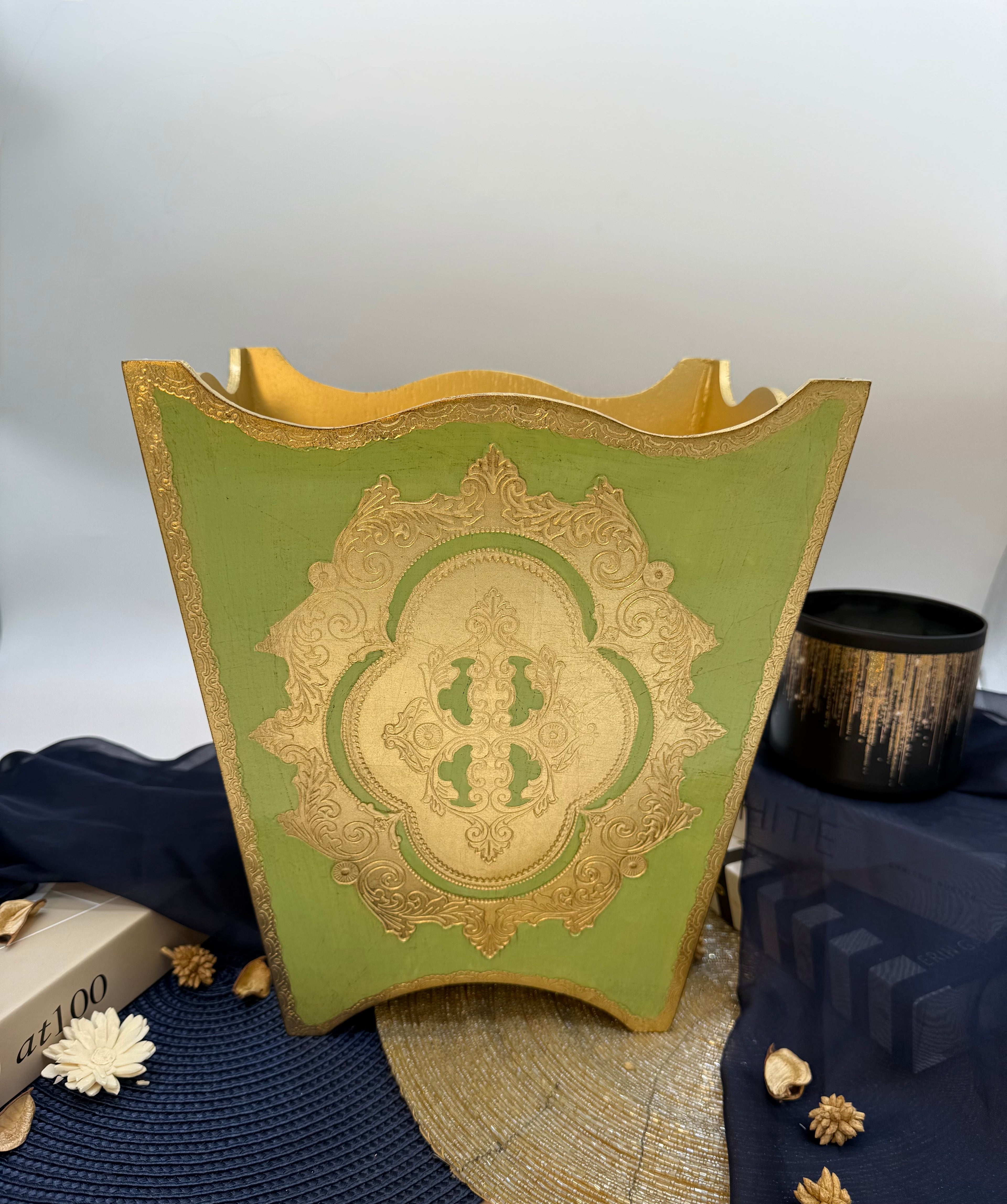 L&M Italian Green Wooden Bin