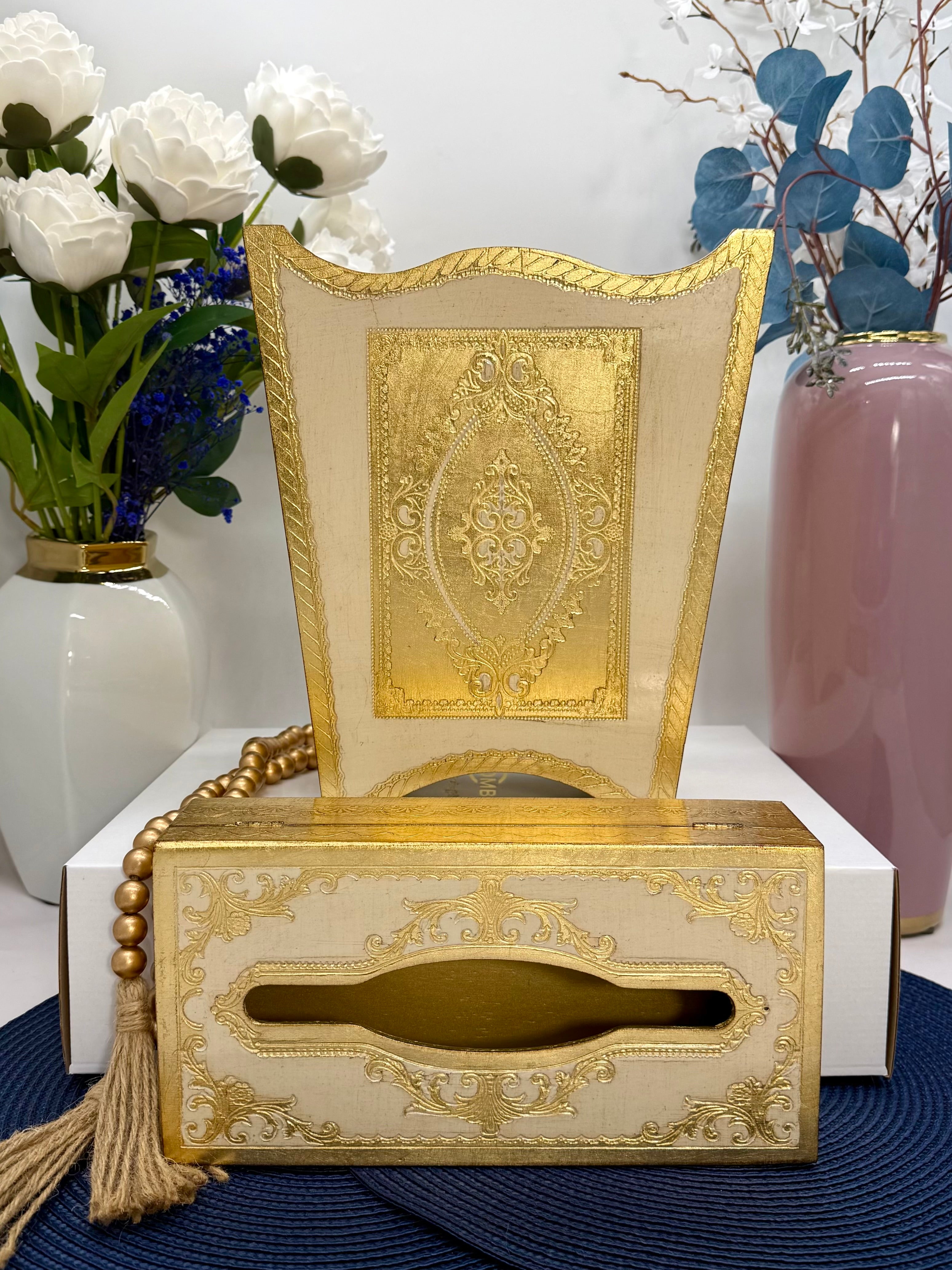 L&M Italian Wooden Bin & Tissue Box