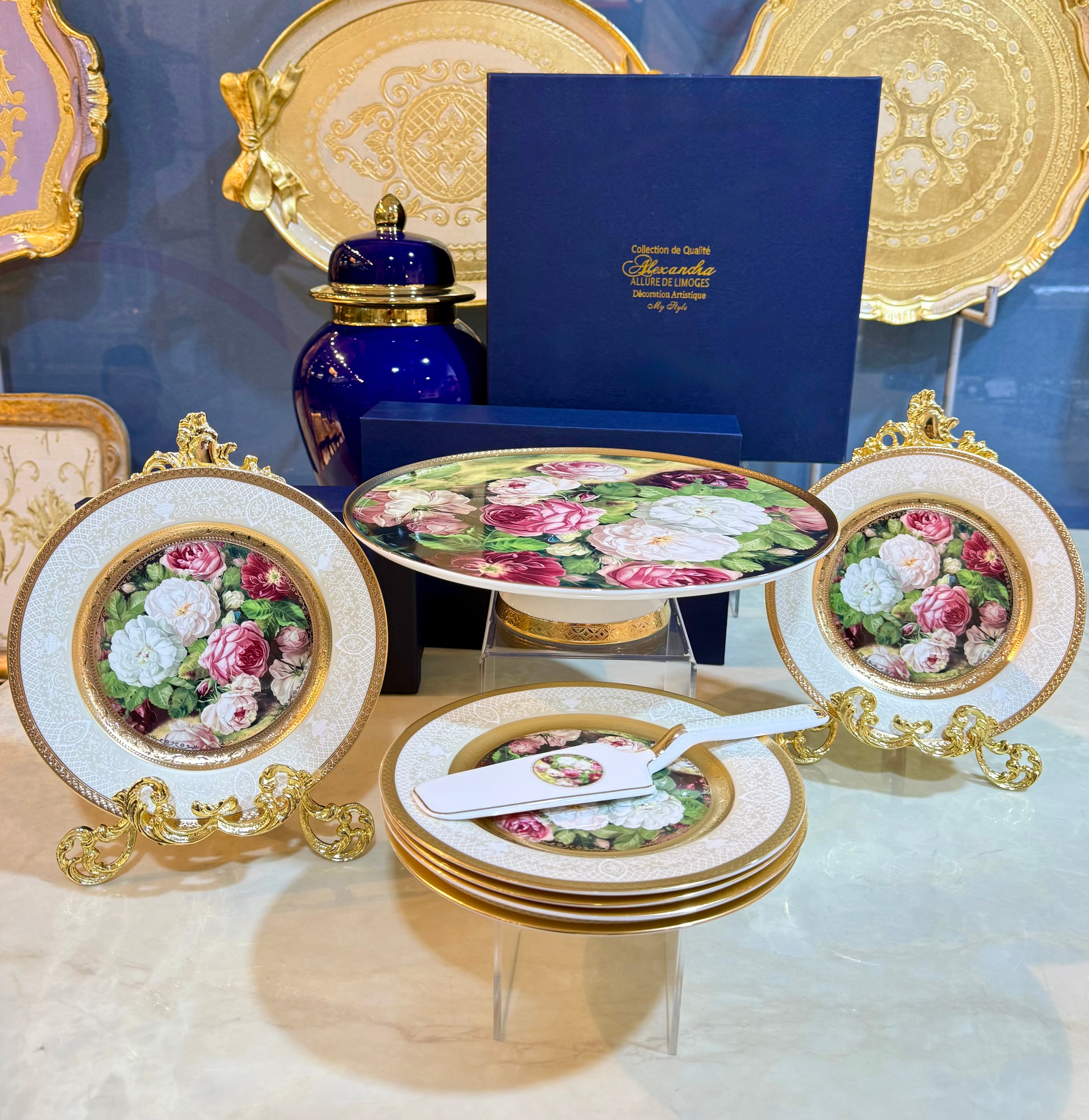 Limoges Cake Stand Set (Stand & 6 Plates)