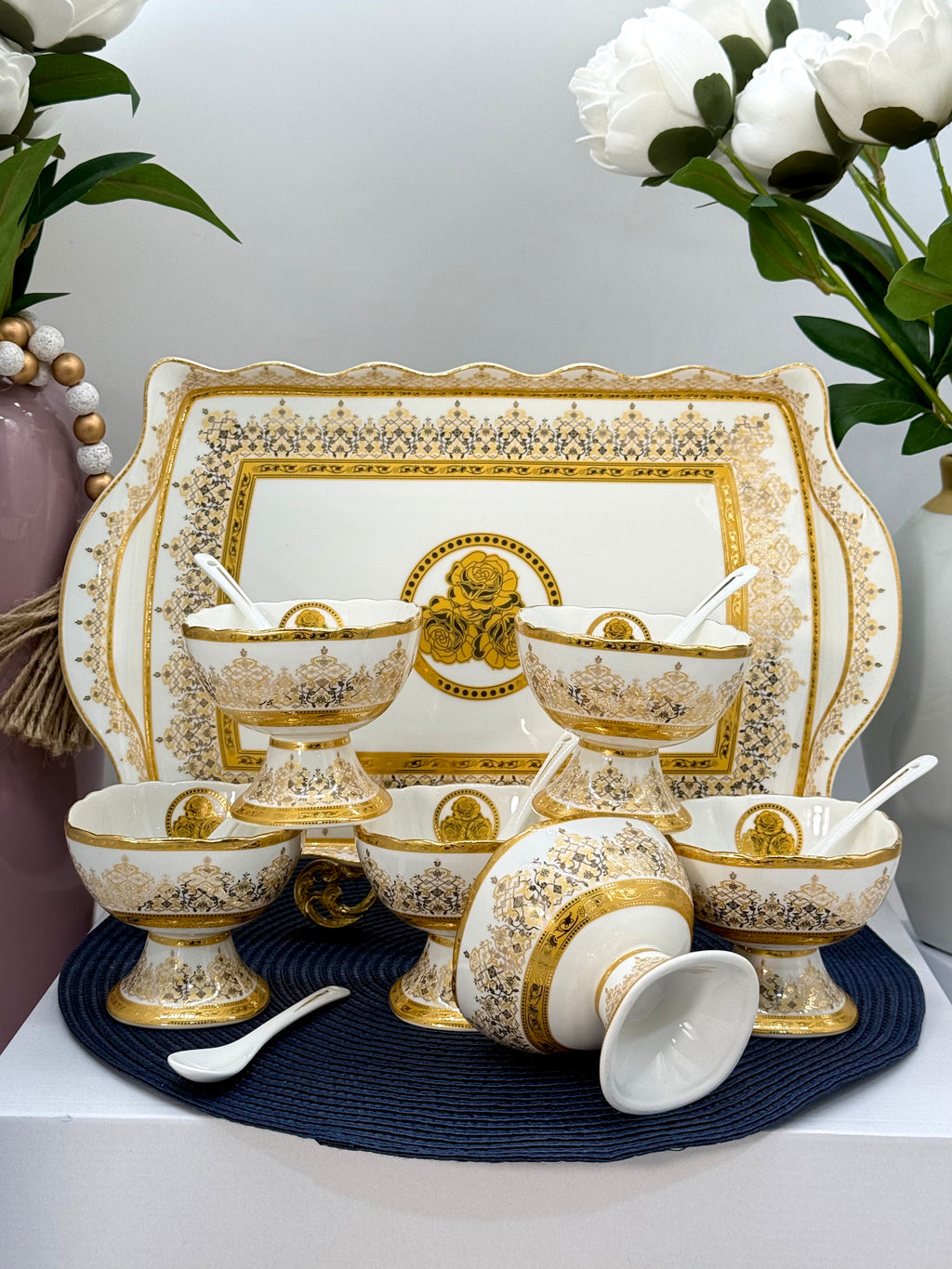 Limoges Ice Cream Cups (6 Pieces) & Tray