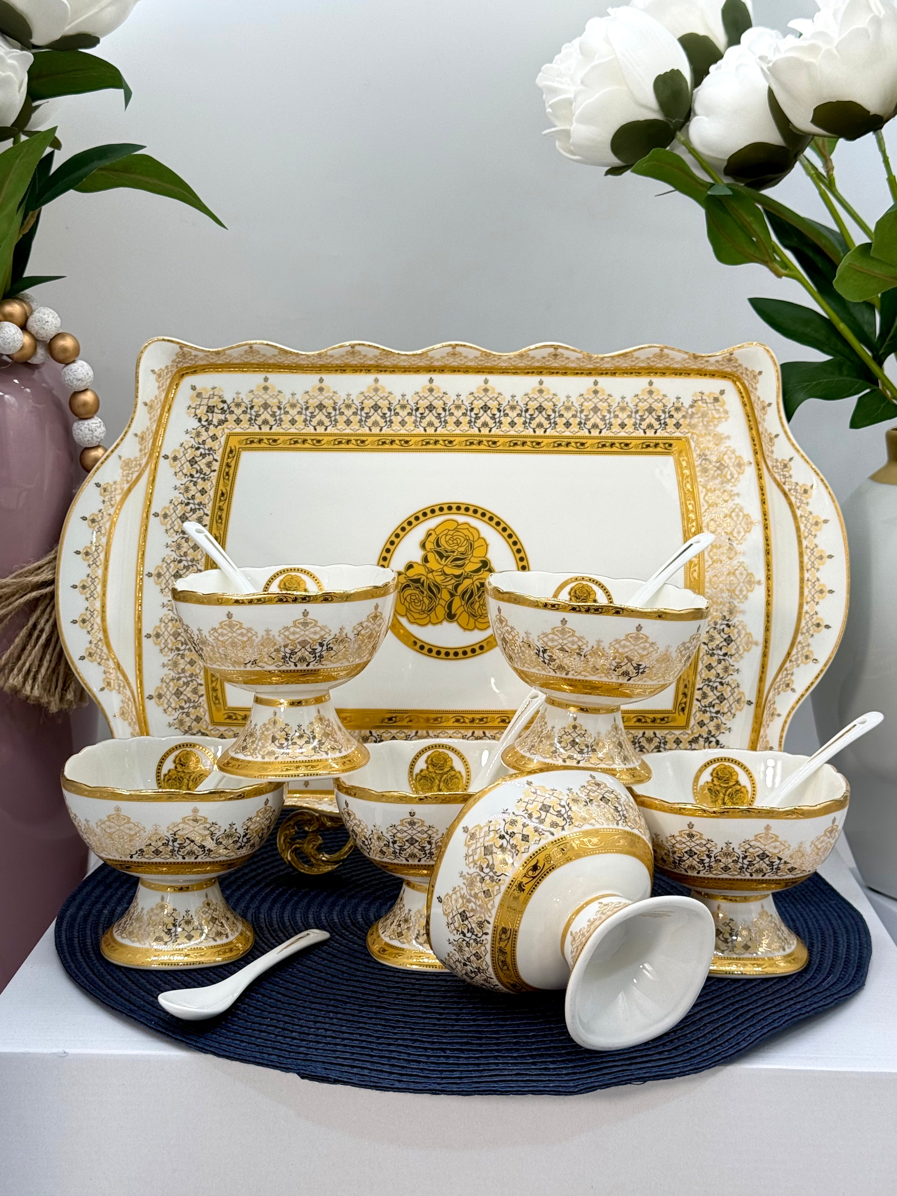 Limoges Ice Cream Cups (6 Pieces) & Tray