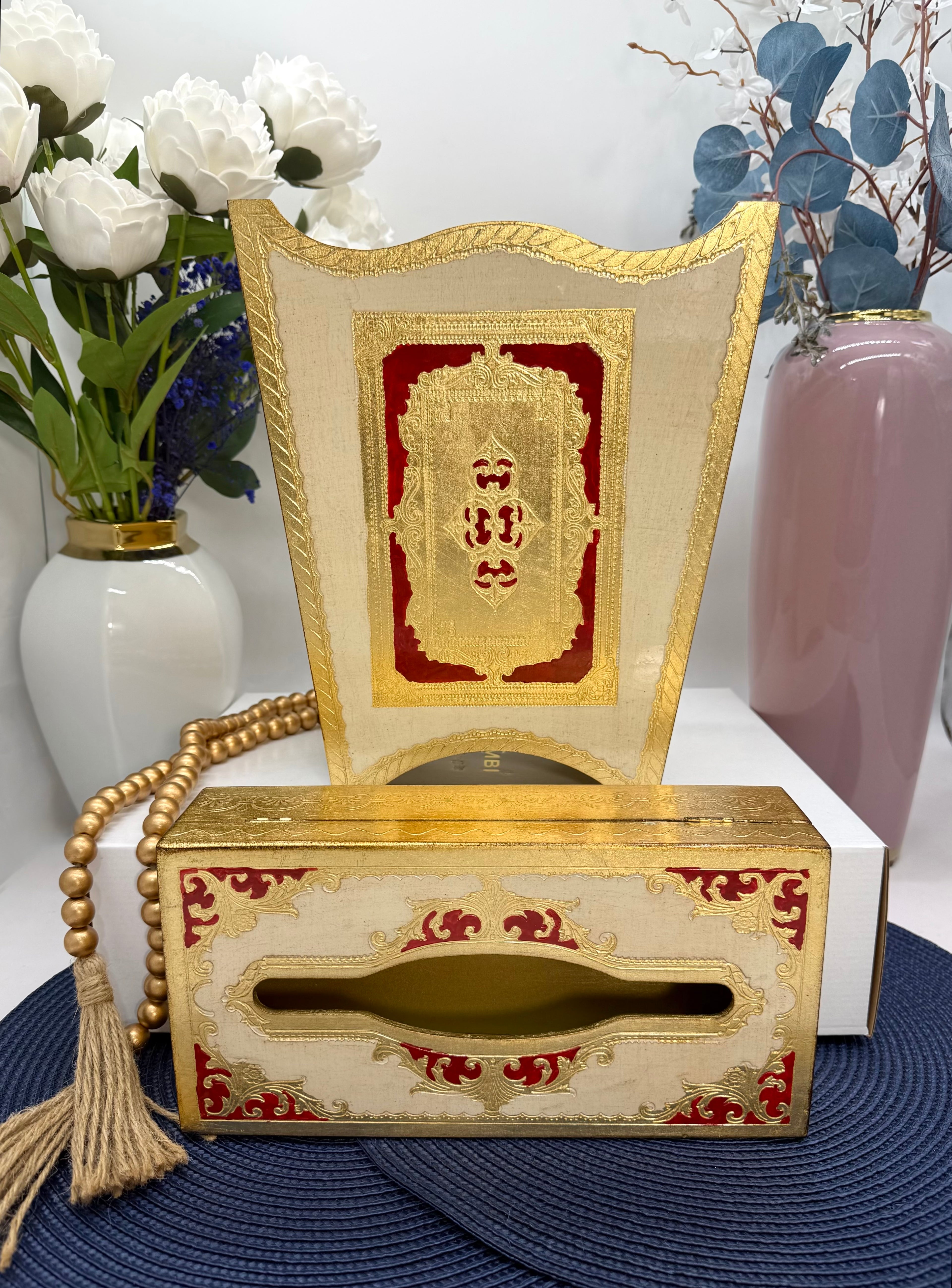 L&M Italian Wooden Bin & Tissue Box
