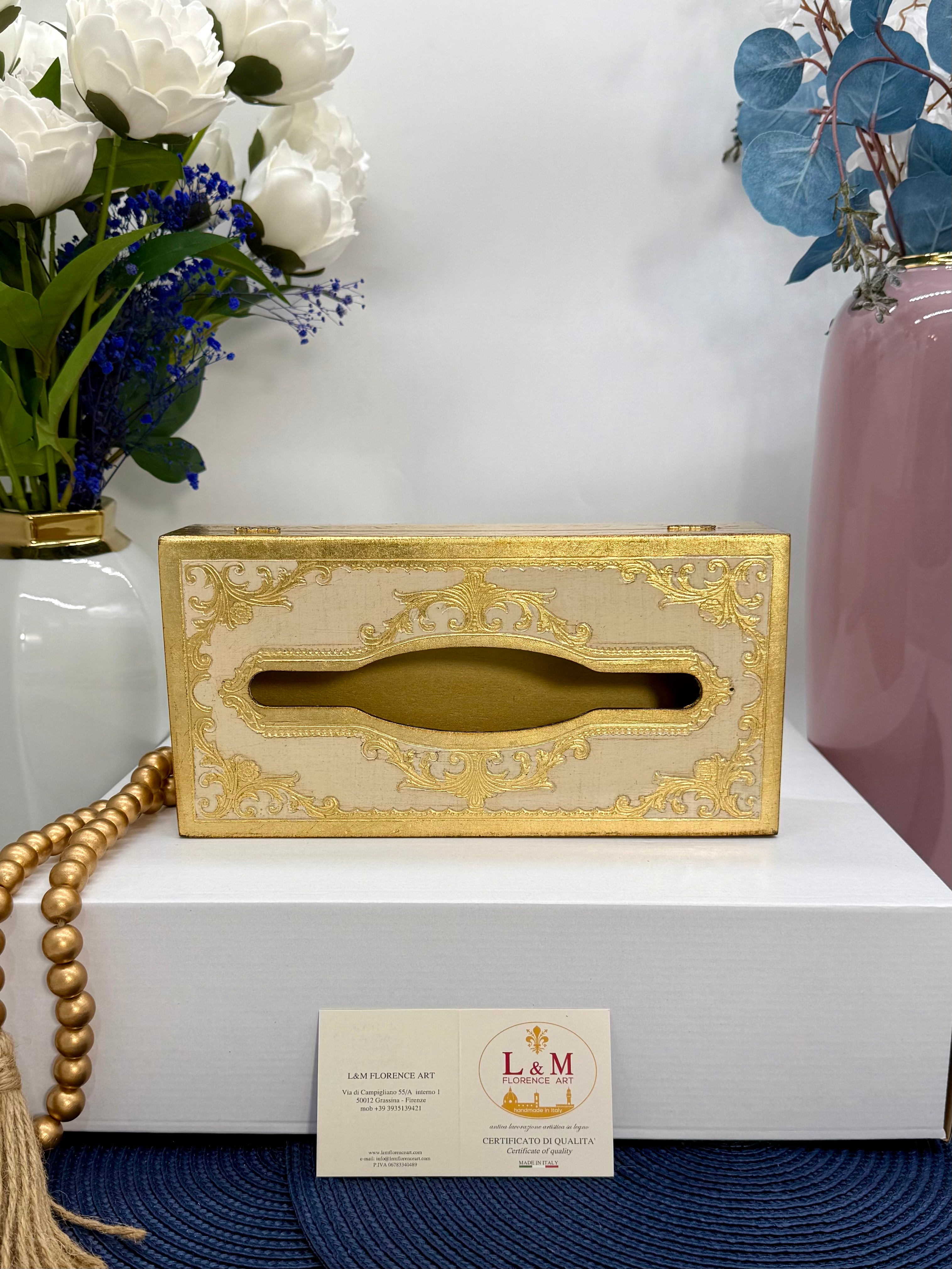 L&M Italian Wooden Bin & Tissue Box