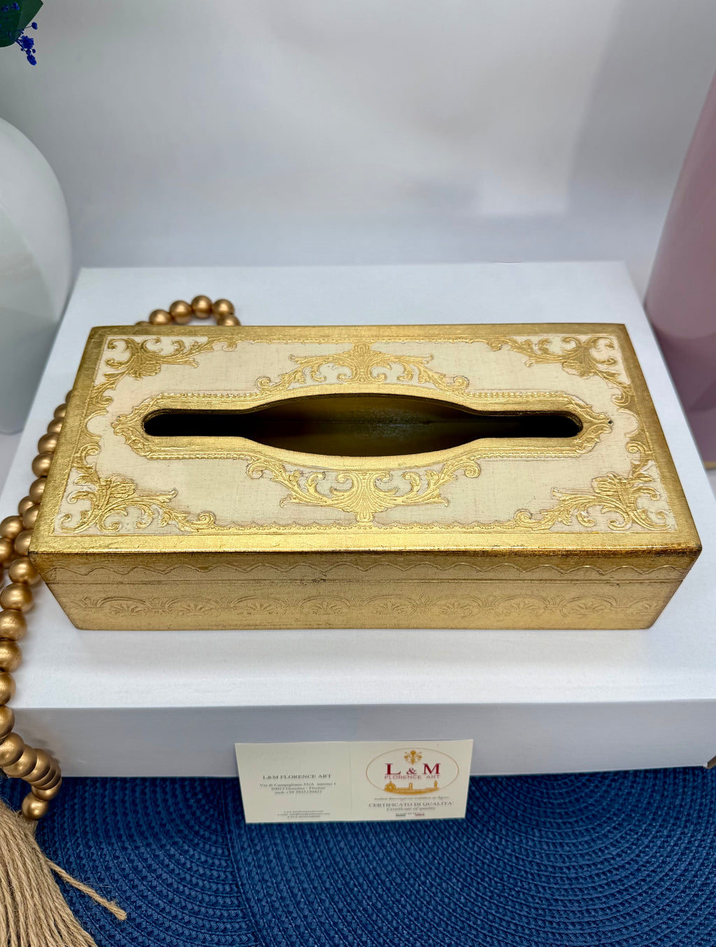 L&M Italian Wooden Bin & Tissue Box