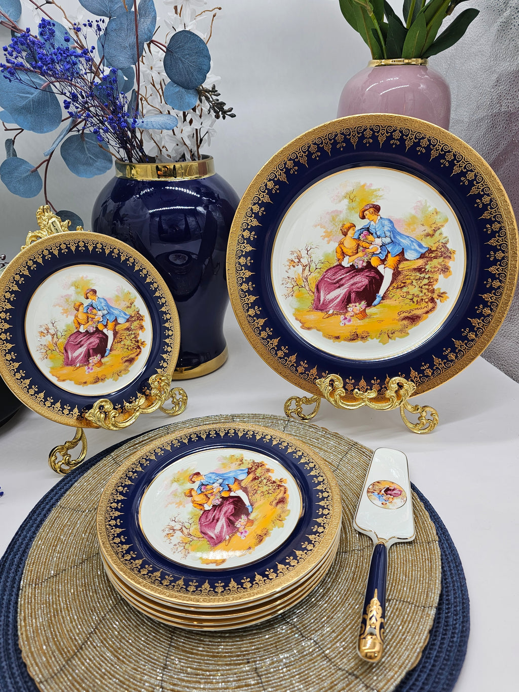 Limoges Cake Set (1 Large Plate & 6 Serving Plates)