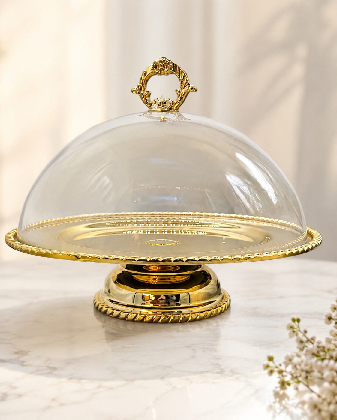 Golden Cake Stand with Dome Lid