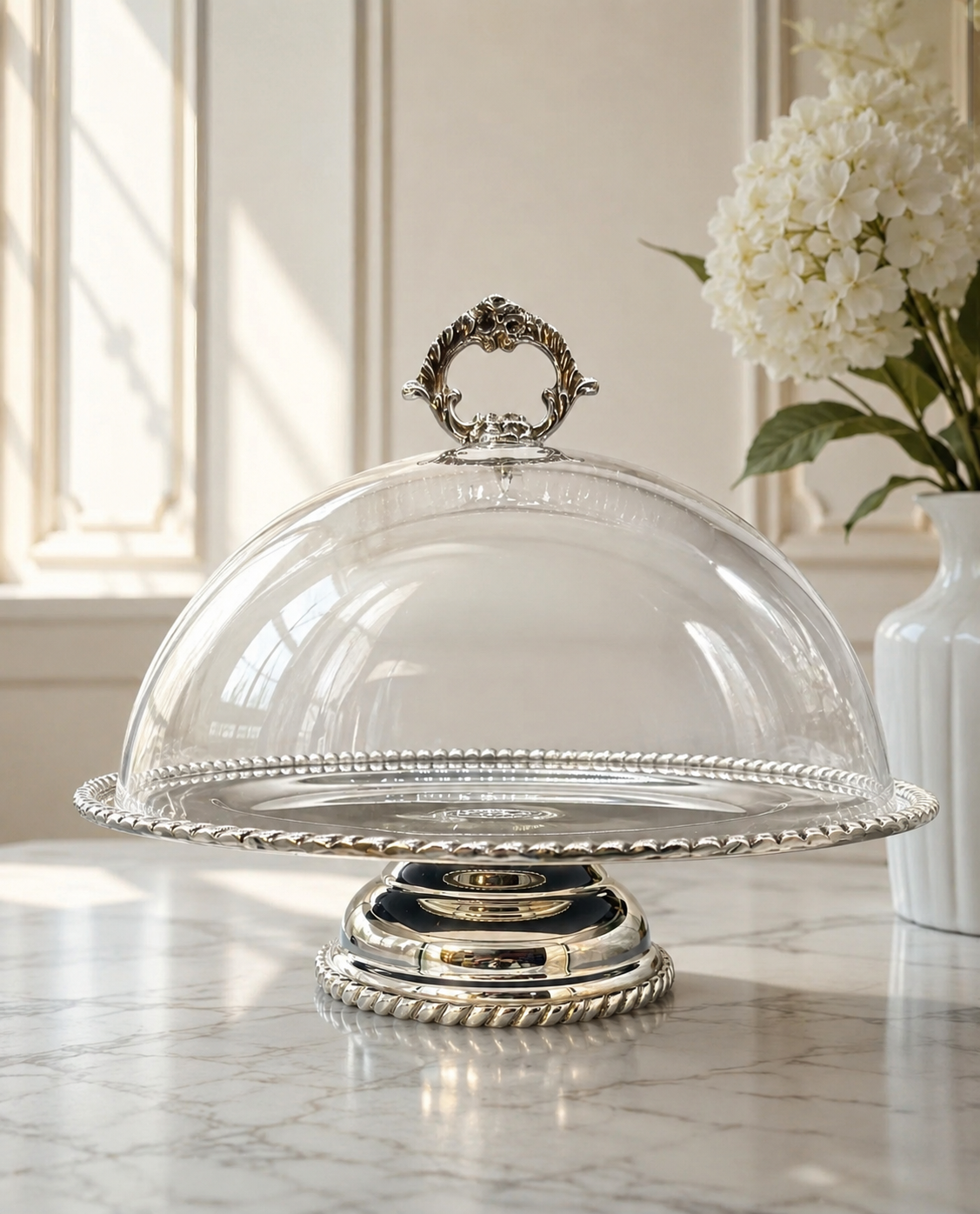 Silver Cake Stand with Dome Lid
