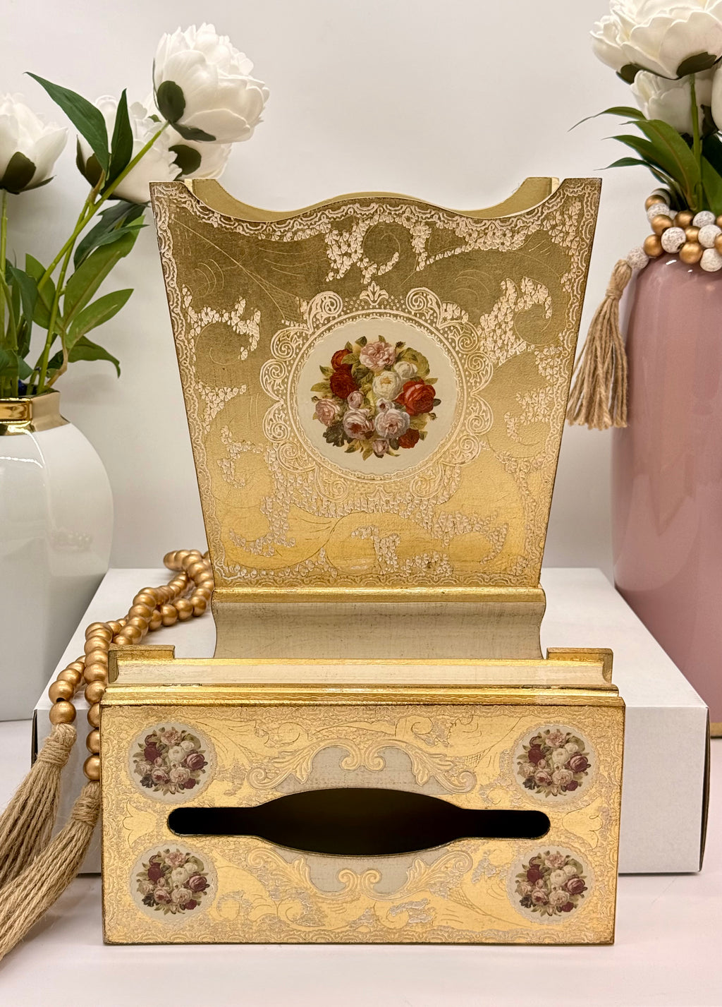 L&M Italian Wooden Bin & Tissue Box