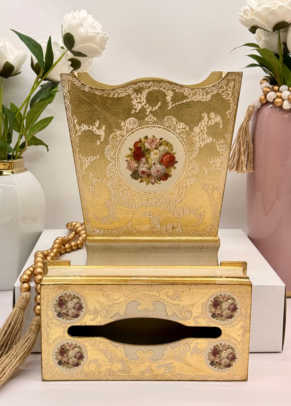 L&M Italian Wooden Bin & Tissue Box